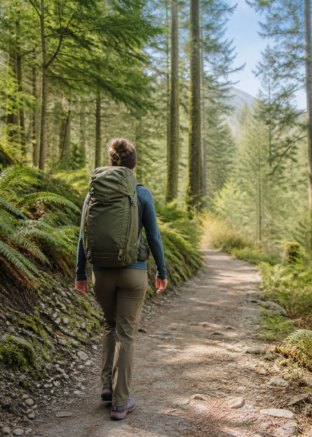 A hiking pack prepared for changing Pacific Northwest weather